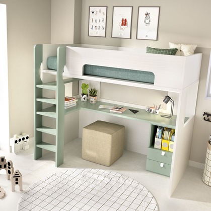 Litera Bicolor MJC-310 con Cama Alta y Escritorio Integrado