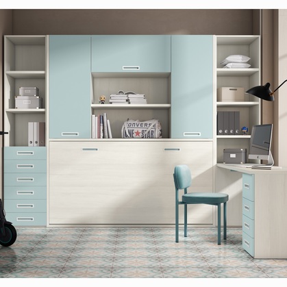 Cama Abatible Horizontal YA-035 de 90 cm: Funcionalidad y Almacenamiento para Dormitorios Juveniles