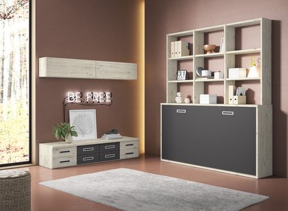 Cama abatible horizontal juvenil con estantería alta YA 0452