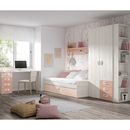 Cama nido juvenil blanca y rosa con cajones EX J160-BIS1
