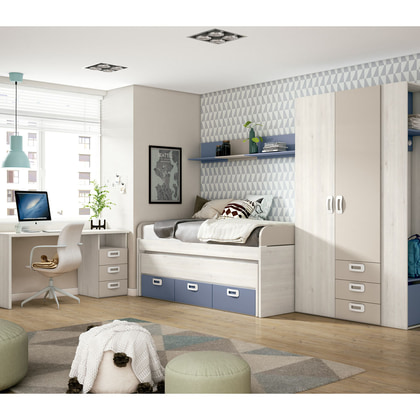 Cama nido juvenil EX J165-BIS1 con estructura blanca y detalles en azul intenso