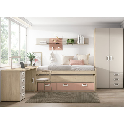 Cama compacta EX J167 con cama inferior y 3 cajones contenedores amplios