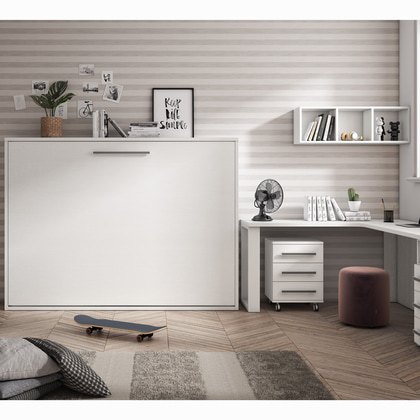 Cama abatible horizontal 135x190 YA-0342/SPRESS-2 en blanco mate – En stock