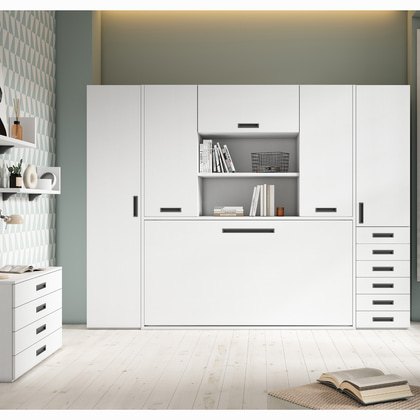 Cama abatible horizontal YA-0353 con altillo integrado - estanterías abiertas