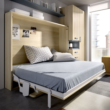 Cama abatible MJC-410 para hotel con escritorio funcional y armario opcional