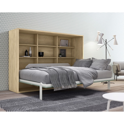 Cama abatible horizontal J1949 de 135x190 con estantería trasera – Especial para hoteles