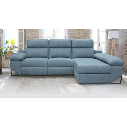 Sofá chaise longue TB-SUZ de 295 cm con asientos reclinables en tela azul claro