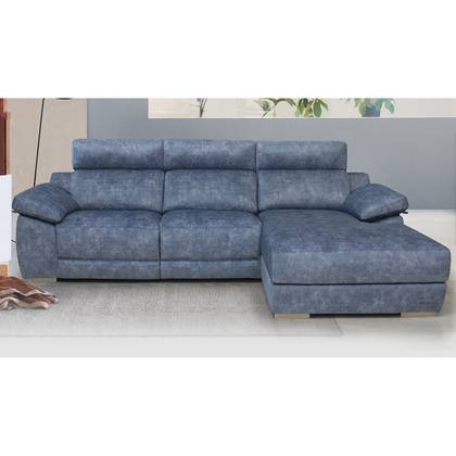 Sofá chaise longue TB-BRL de 292 cm en azul oscuro con respaldo reclinable