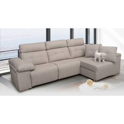 Sofá chaise longue TB-CRN en beige jaspeado con respaldo reclinable