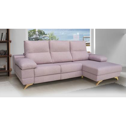 Sofá chaise longue TB-TQA con patas altas de madera y tapizado rosa empolvado