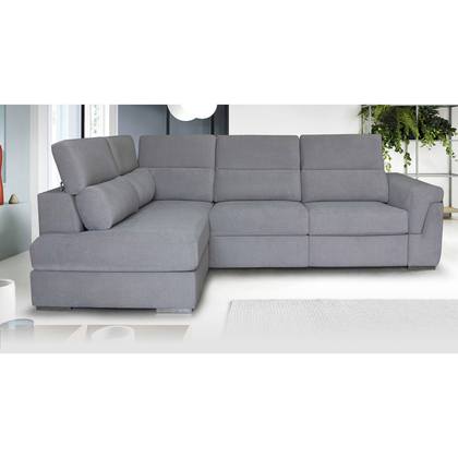 Sofá chaise longue TB-MEX con cabezales reclinables y tapizado gris elegante