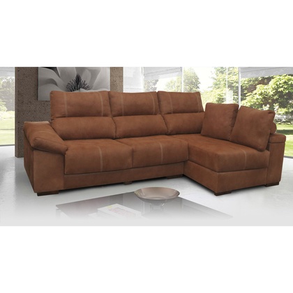 Sofá chaise longue TB-DLA 290x160 con tapizado marrón cuero envejecido
